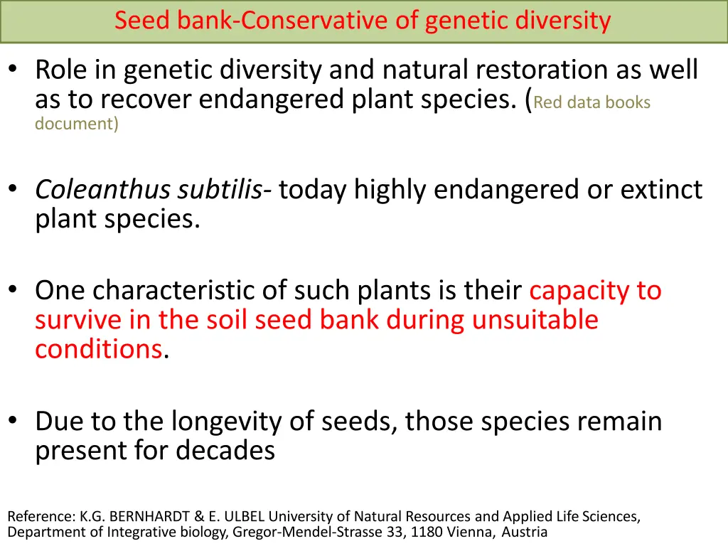 seed bank conservative of genetic diversity