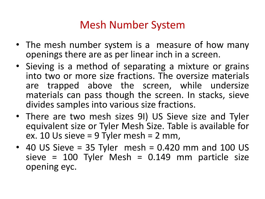 mesh number system