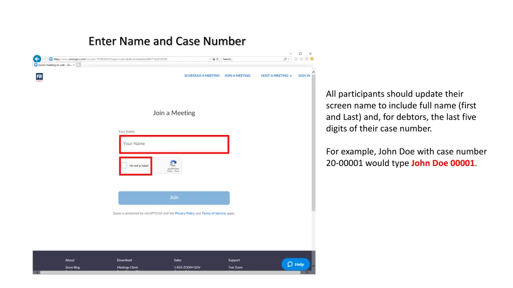 enter name and case number