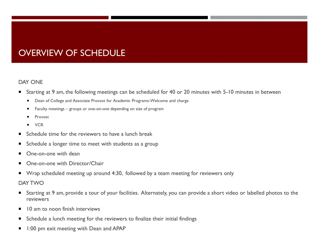 overview of schedule