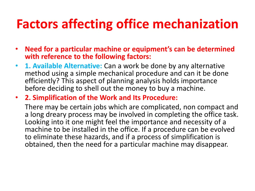 factors affecting office mechanization