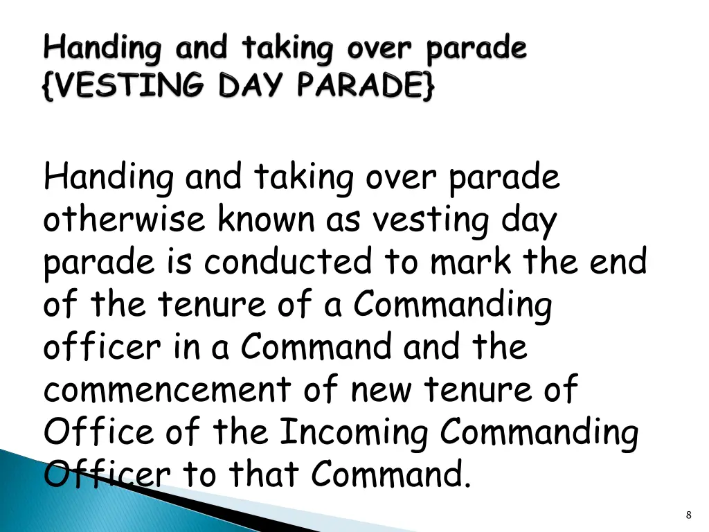 handing and taking over parade otherwise known