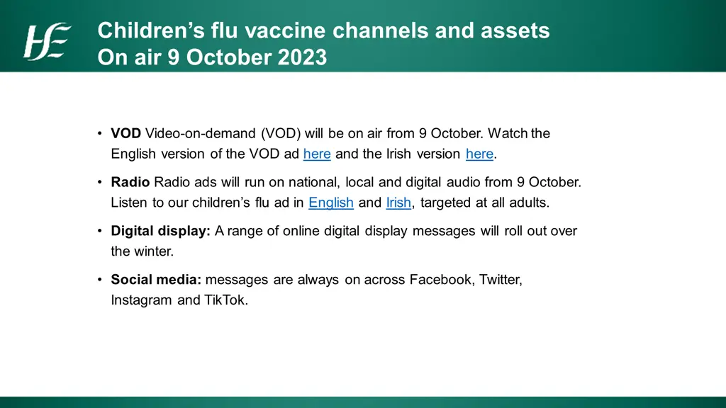 children s flu vaccine channels and assets