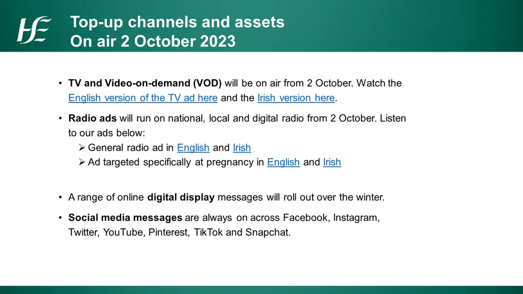 top up channels and assets on air 2 october 2023
