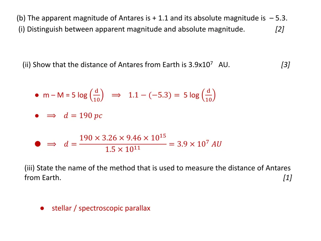 b the apparent magnitude of antares