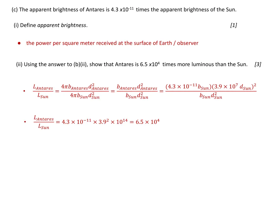 c the apparent brightness of antares