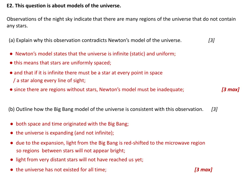 e2 this question is about models of the universe