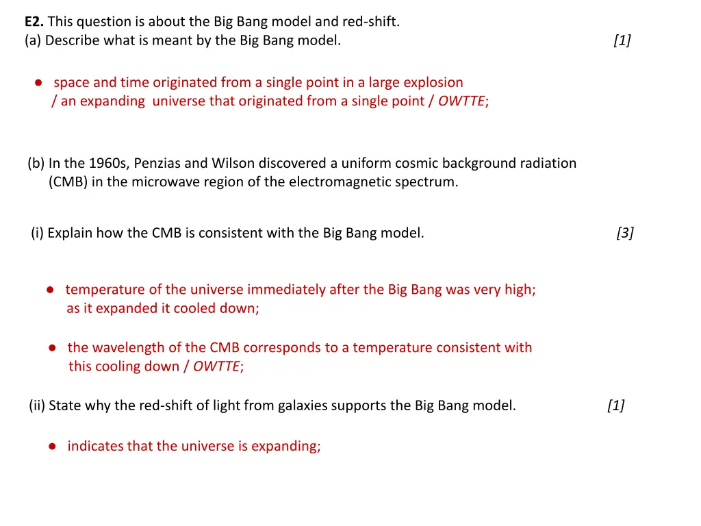 e2 this question is about the big bang model