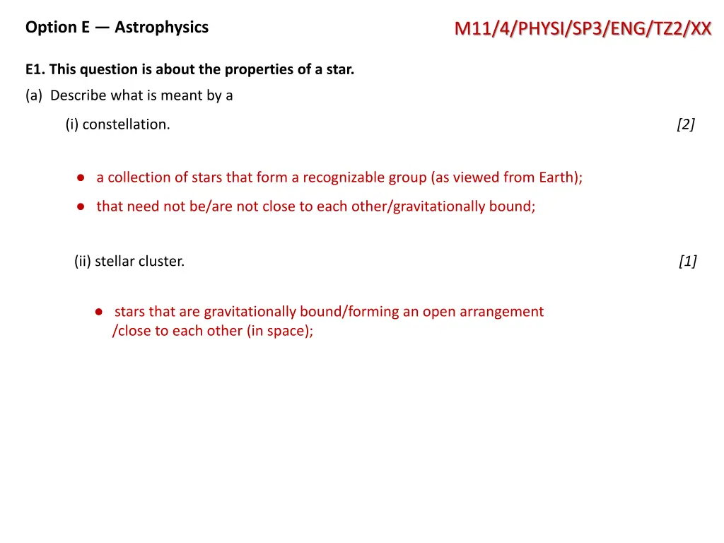 option e astrophysics 1