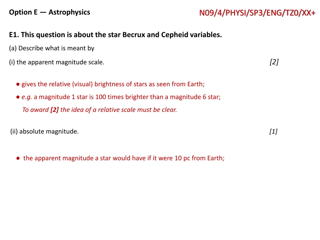 option e astrophysics