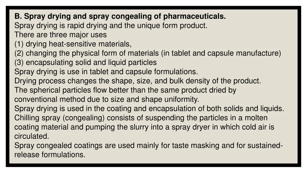 b spray drying and spray congealing