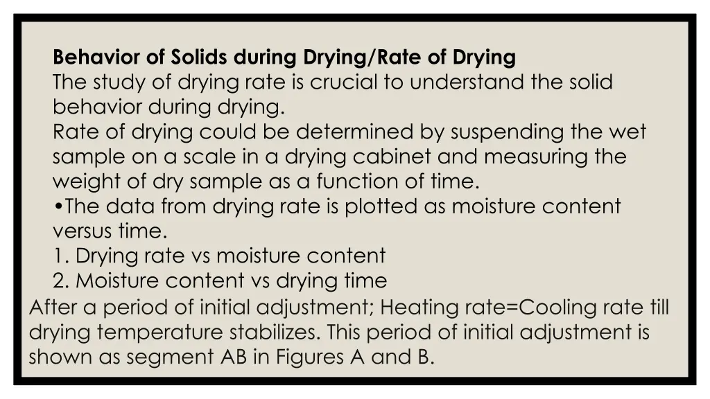 behavior of solids during drying rate of drying