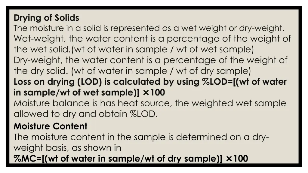 drying of solids the moisture in a solid