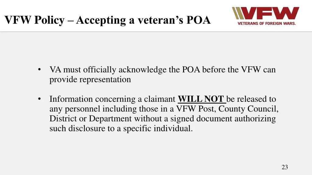 vfw policy accepting a veteran s poa 1