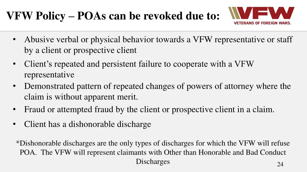 vfw policy poas can be revoked due to