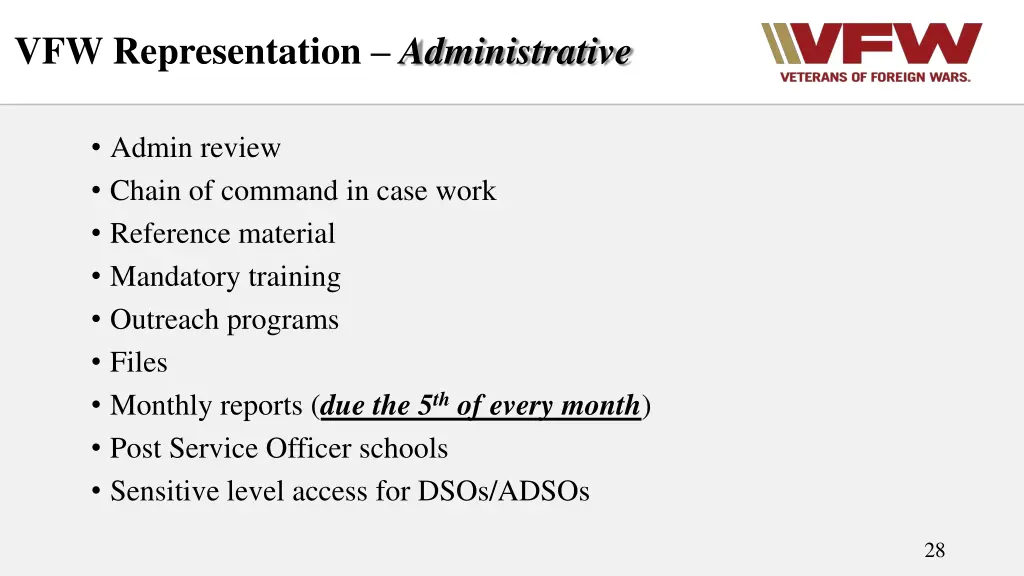 vfw representation administrative