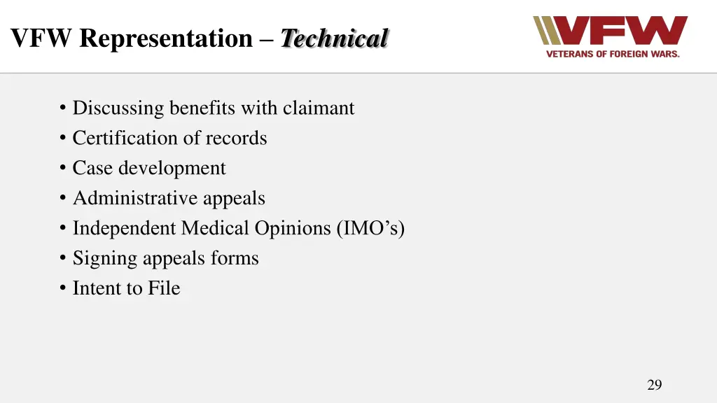 vfw representation technical