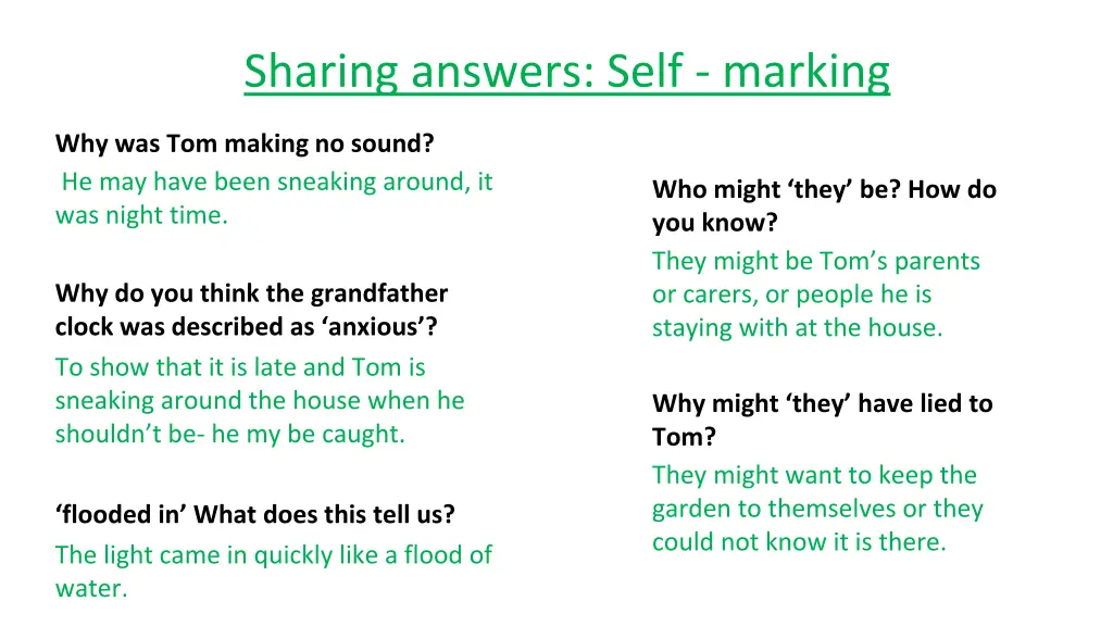 sharing answers self marking 2