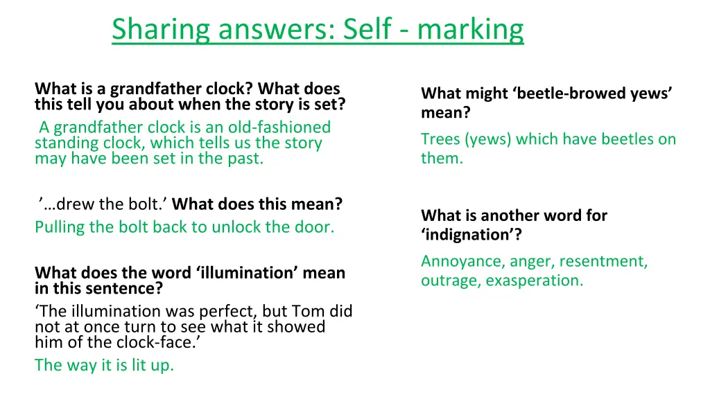 sharing answers self marking