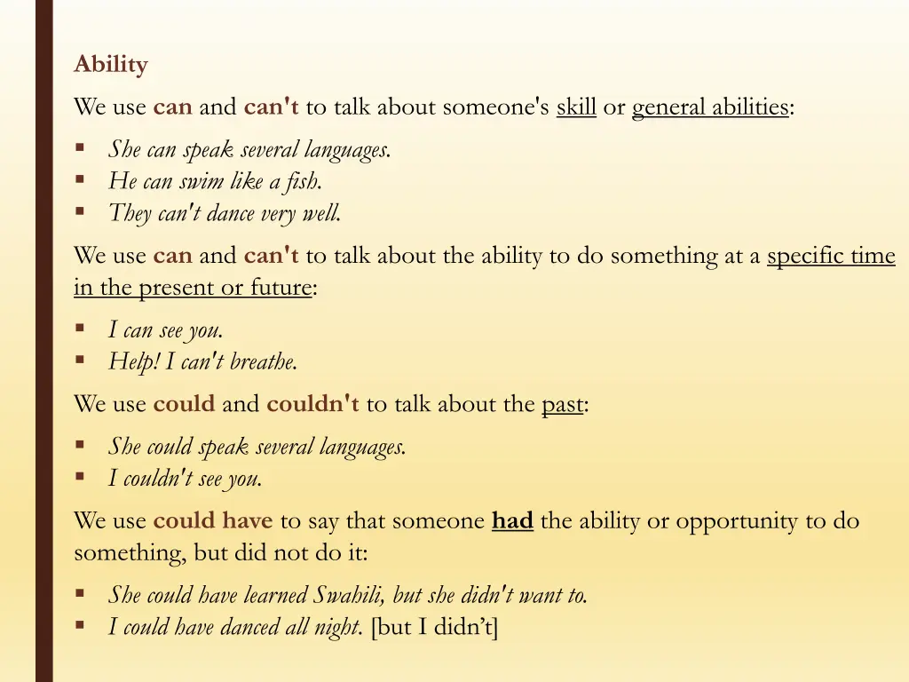 ability we use can and can t to talk about