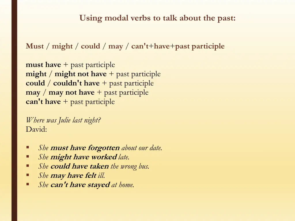 using modal verbs to talk about the past