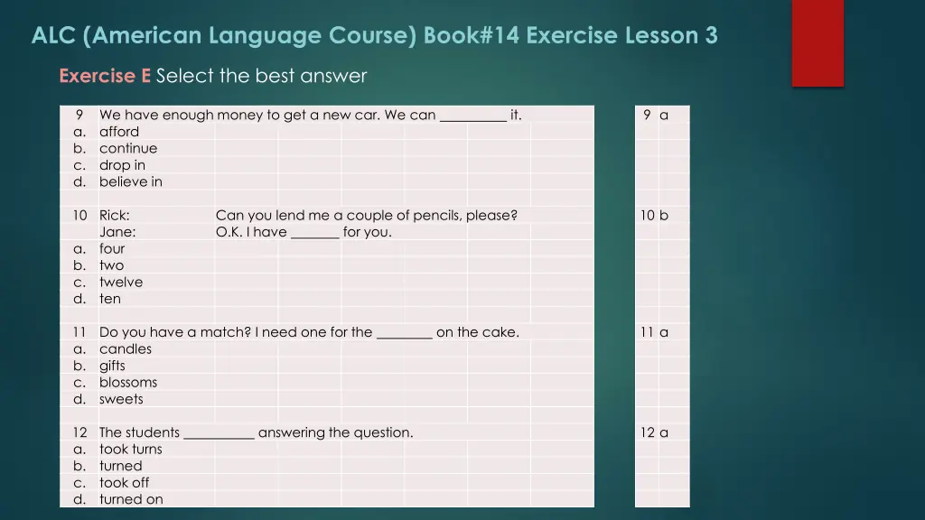 alc american language course book 14 exercise 11