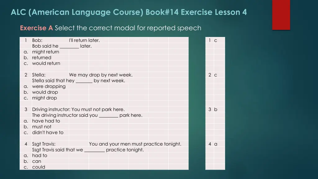 alc american language course book 14 exercise 12