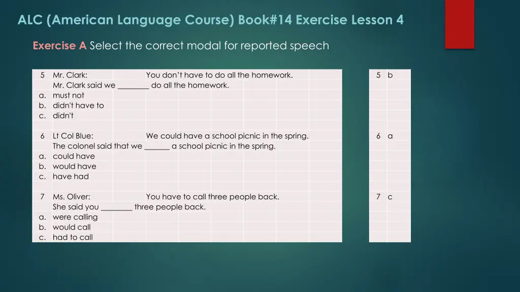 alc american language course book 14 exercise 13