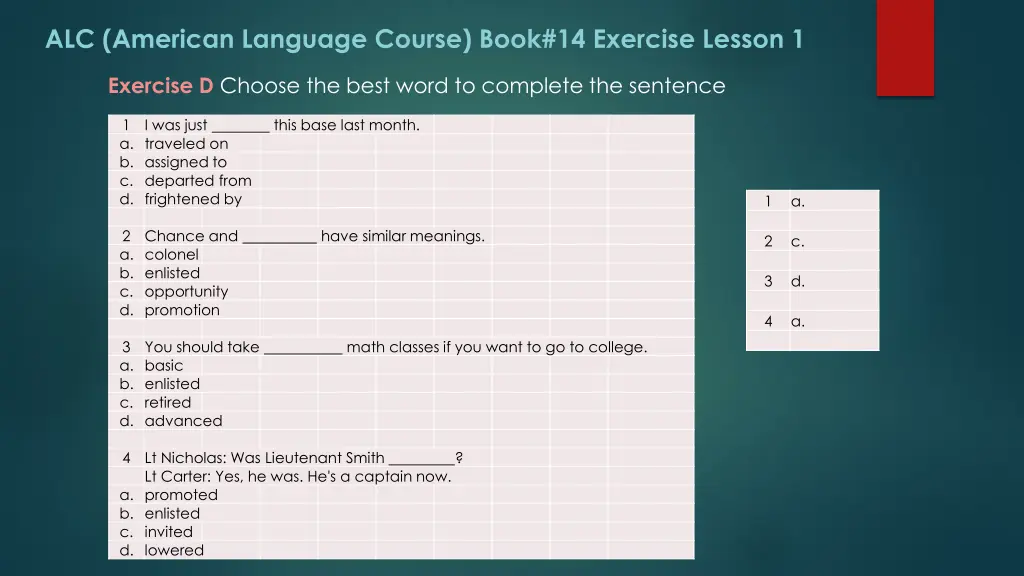 alc american language course book 14 exercise 2