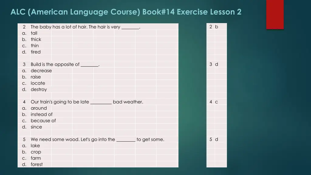 alc american language course book 14 exercise 4