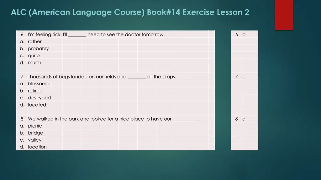 alc american language course book 14 exercise 5