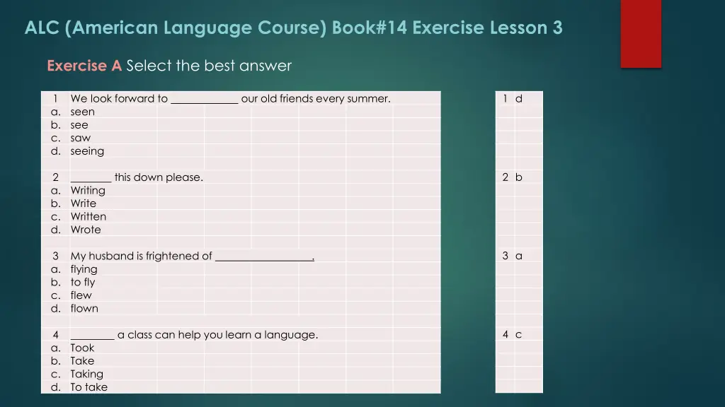 alc american language course book 14 exercise 6