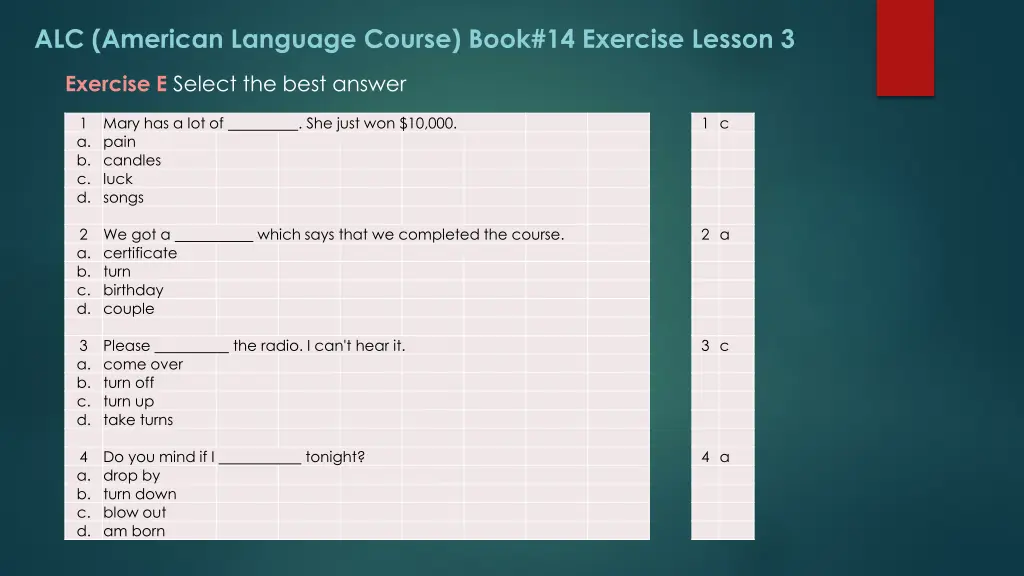 alc american language course book 14 exercise 9