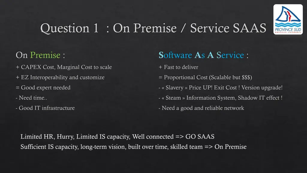 question 1 on premise service saas