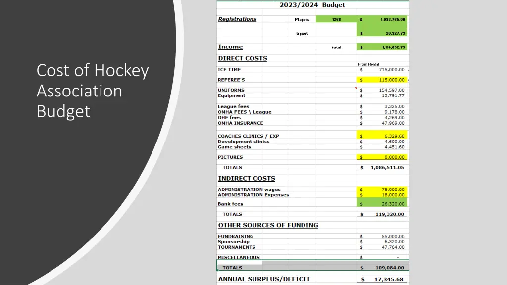 cost of hockey association budget