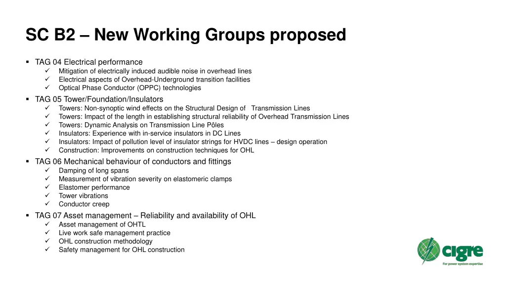 sc b2 new working groups proposed