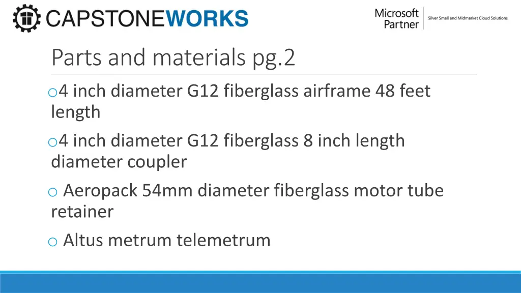 parts and materials pg 2 o 4 inch diameter