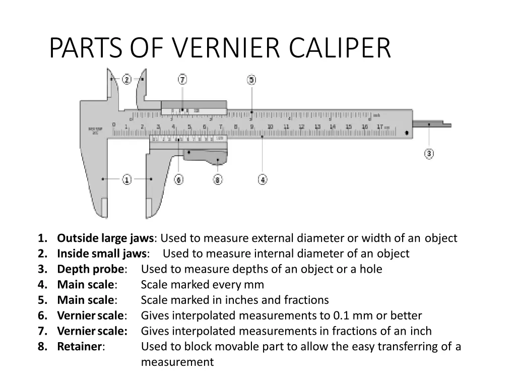 parts of vernier caliper