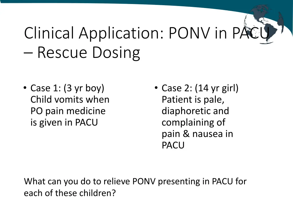 clinical application ponv in pacu rescue dosing