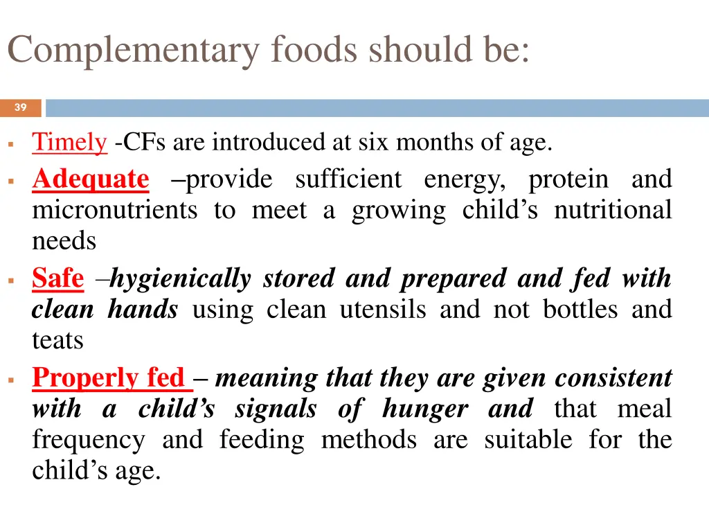 complementary foods should be