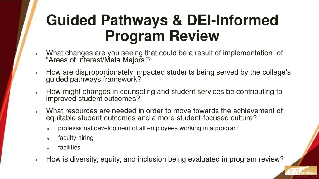 guided pathways dei informed program review