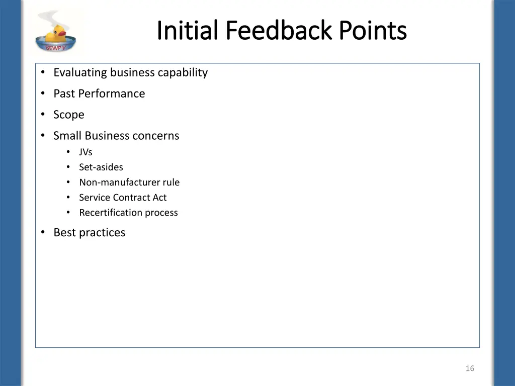 initial feedback points initial feedback points