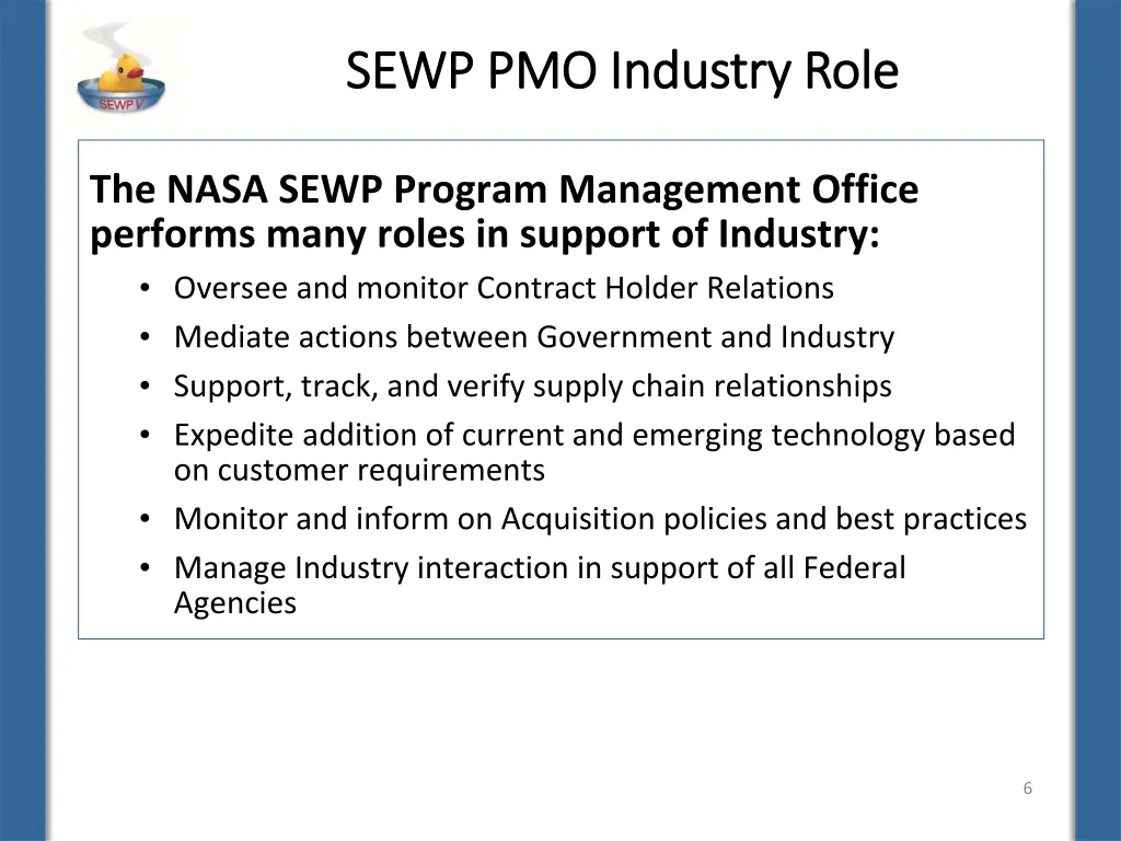 sewp pmo industry role sewp pmo industry role