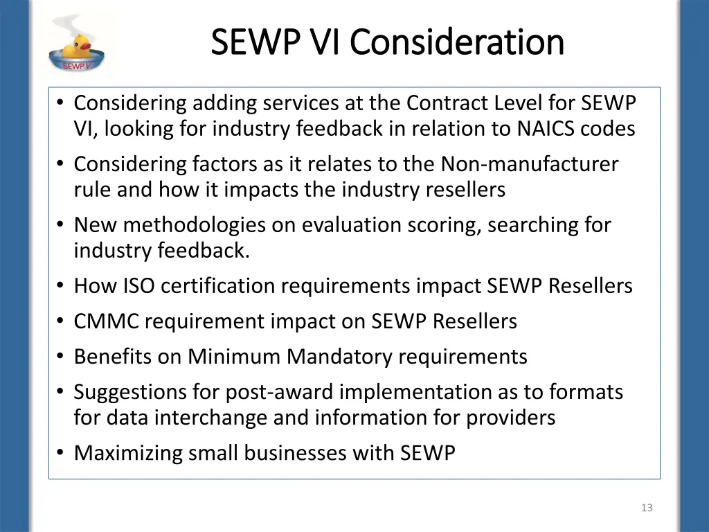 sewp vi consideration sewp vi consideration