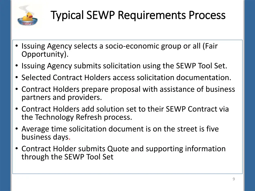 typical sewp requirements process typical sewp