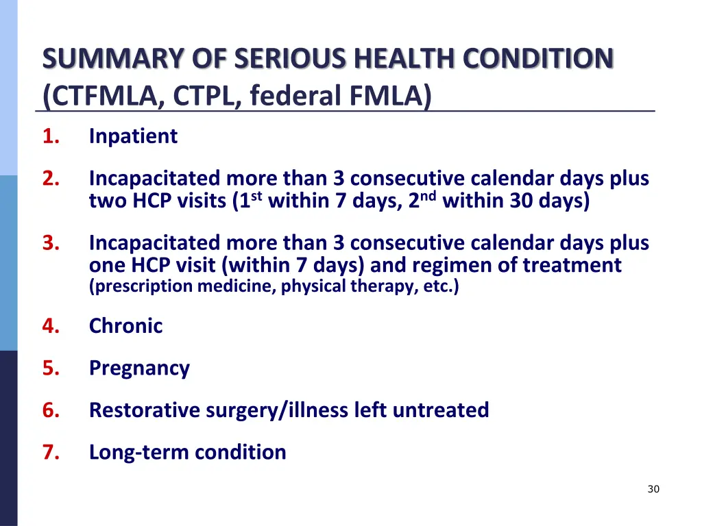 summary of serious health condition ctfmla ctpl