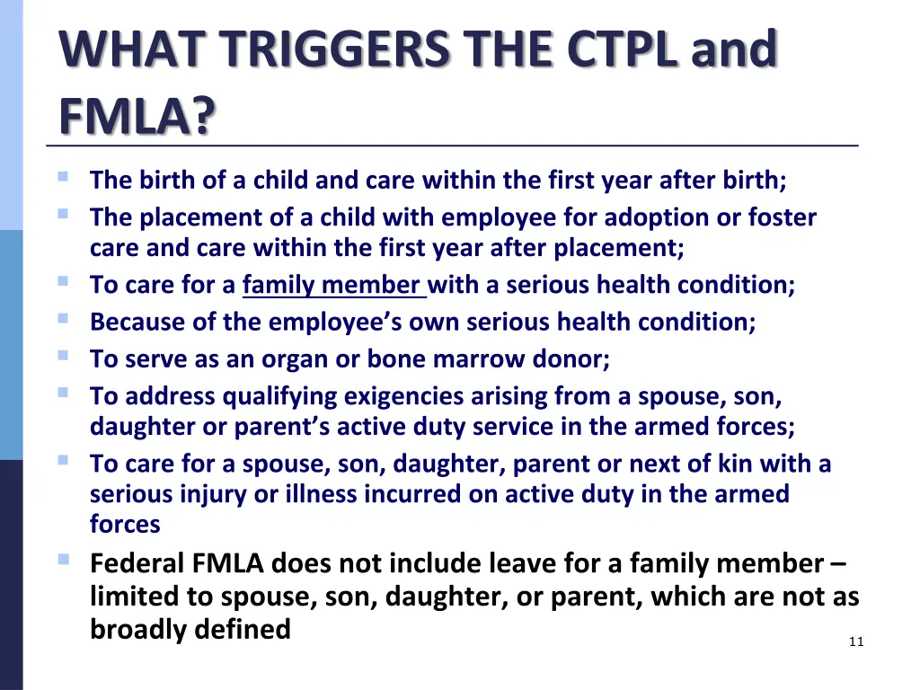 what triggers the ctpl and fmla the birth