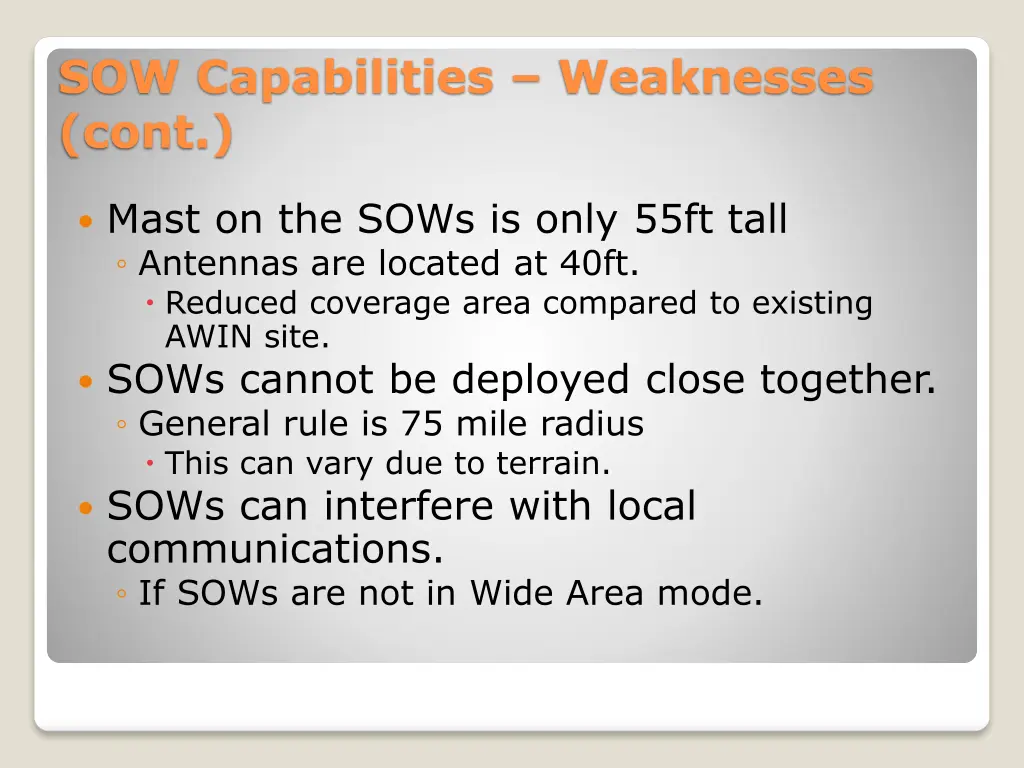 sow capabilities weaknesses cont