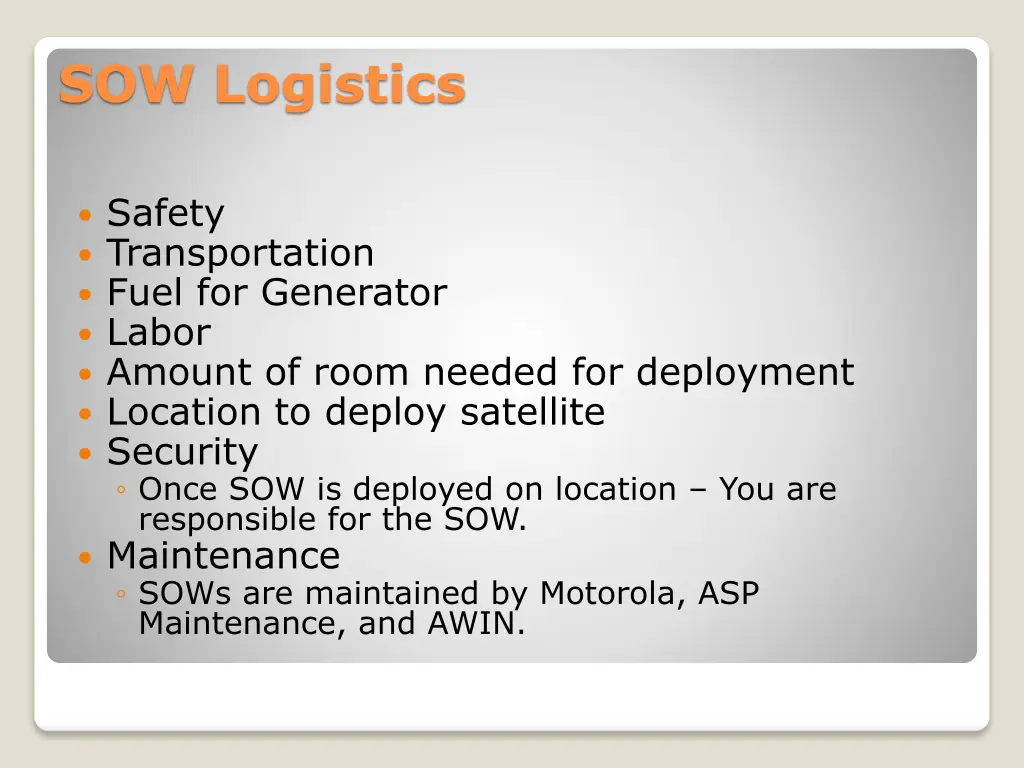 sow logistics