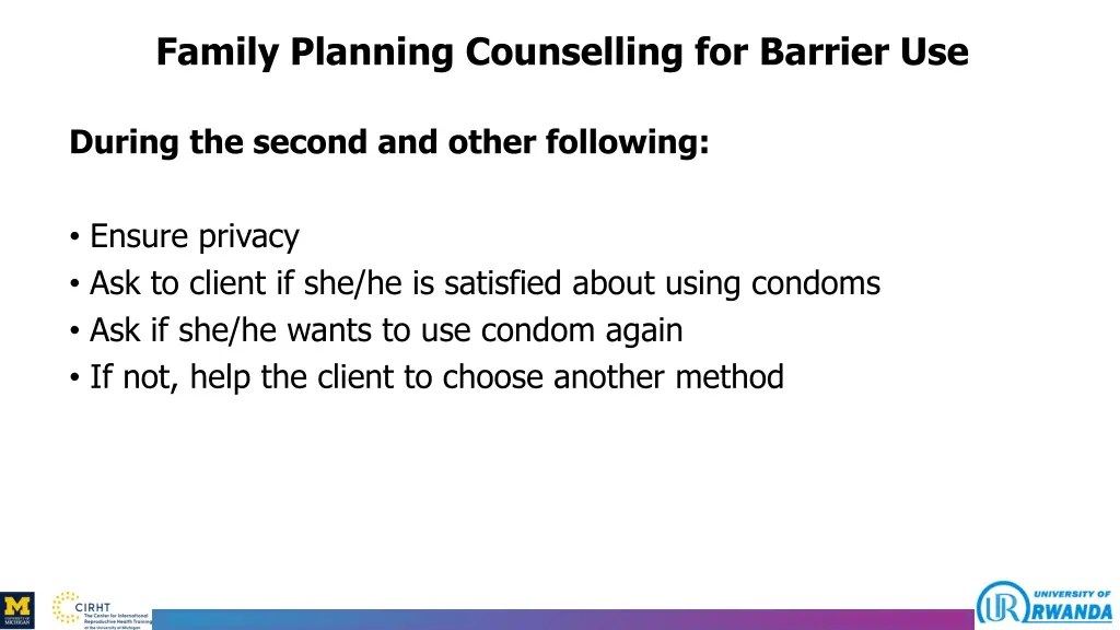 family planning counselling for barrier use